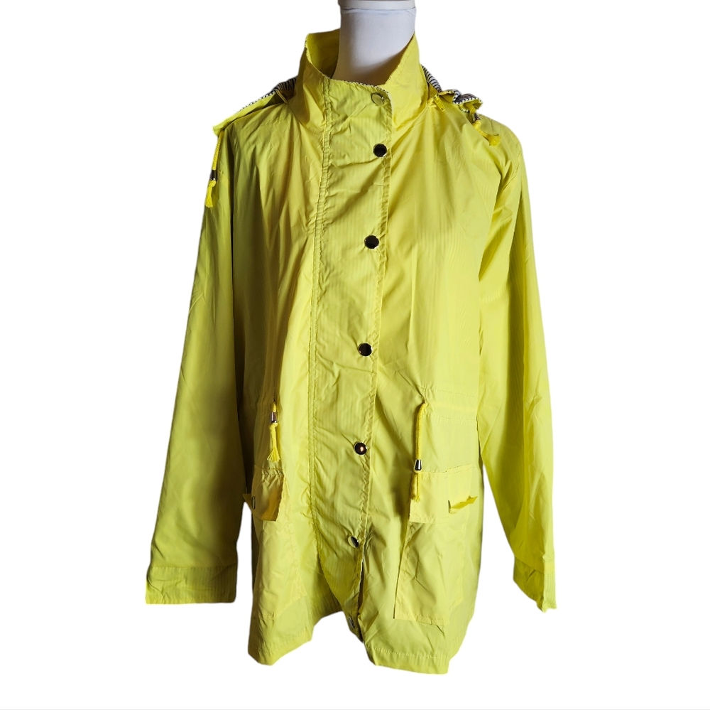 FISOUL Yellow Rain Coat Sz XXL Removable Hood Striped Lining Water-Resistant NWT